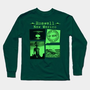 Roswell New Mexico Alien UFO Green Print Long Sleeve T-Shirt